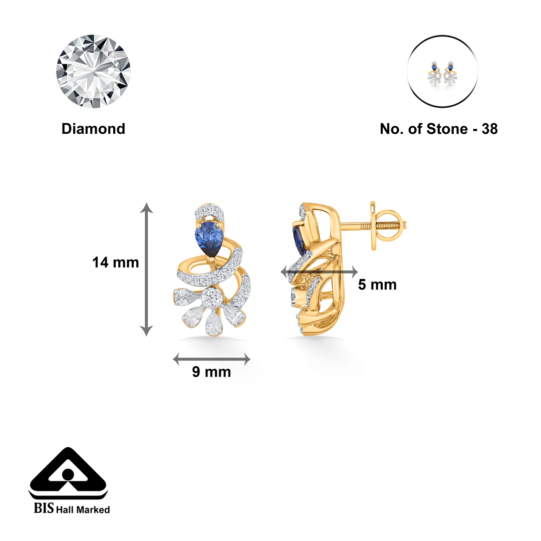 Sapphire Swirl Gold Stud Diamond Earring for Women - Image 5
