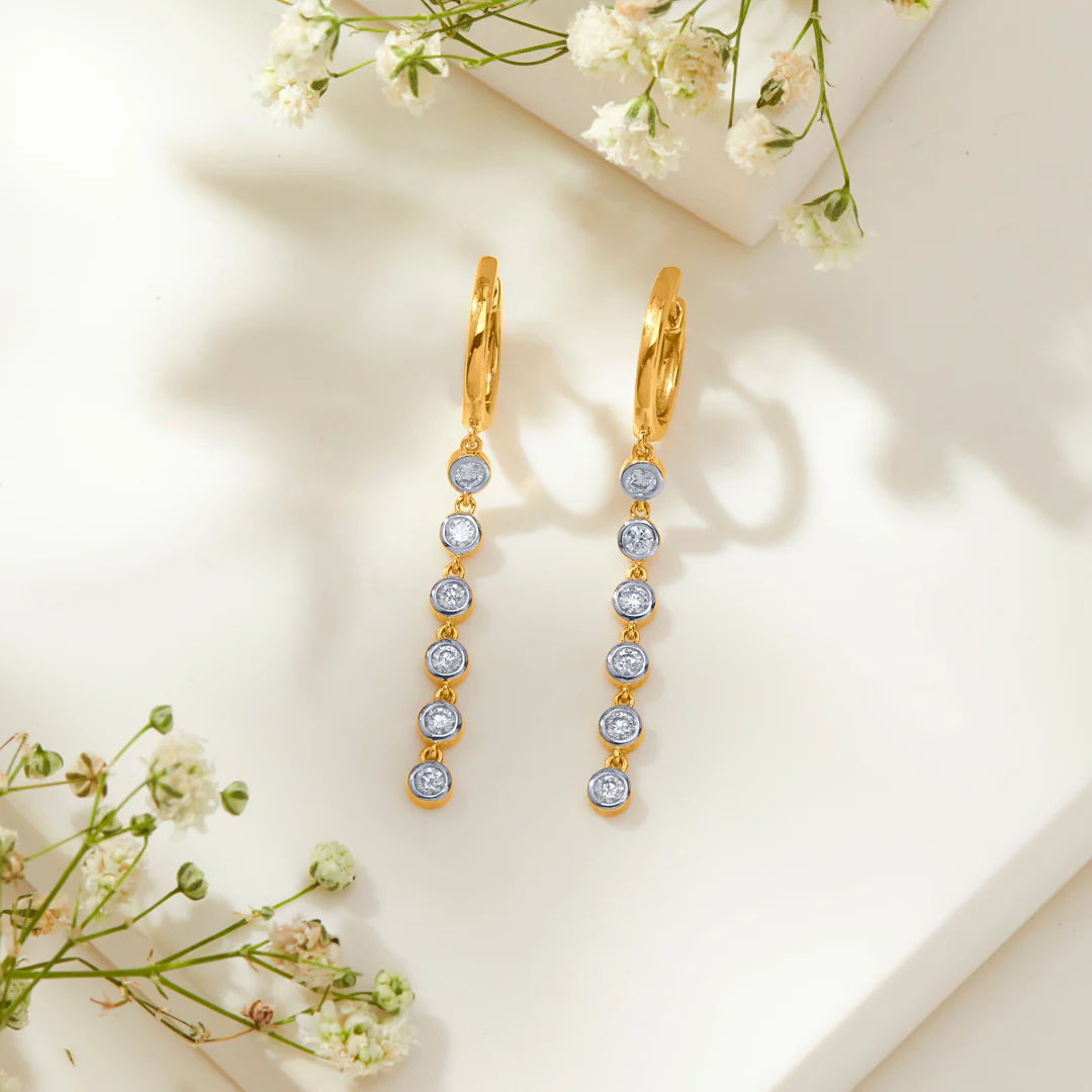 Sequenced Gold & Diamond Earring For Women