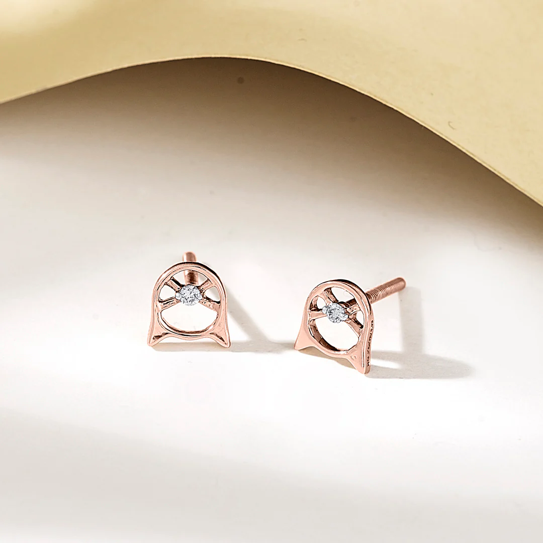 Shimmer Cat Gold Stud Diamond Earring for Women