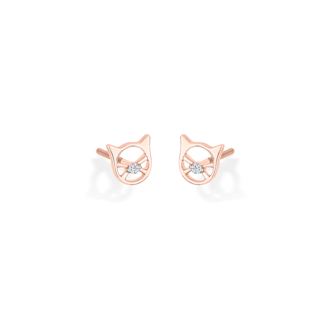 Shimmer Cat Gold Stud Diamond Earring for Women - Image 3