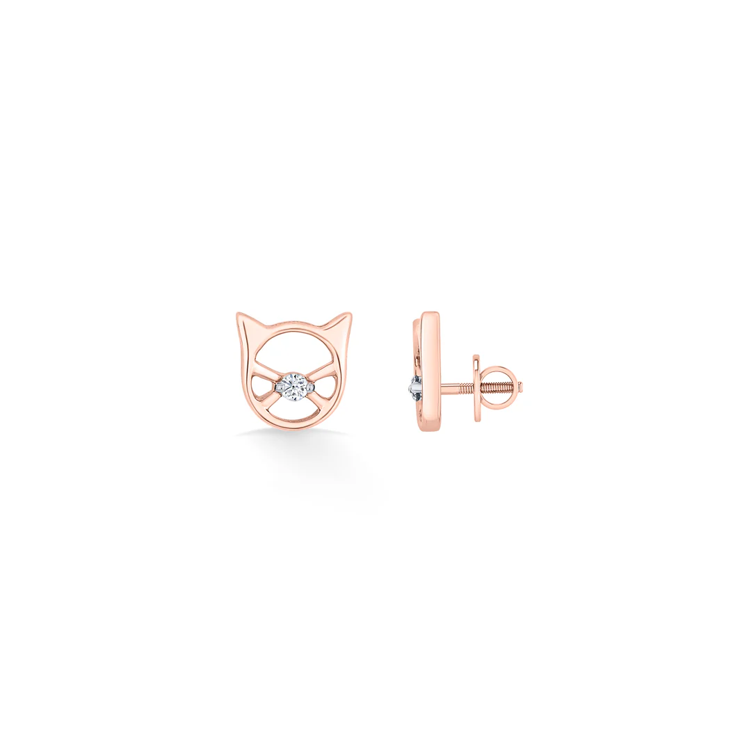 Shimmer Cat Gold Stud Diamond Earring for Women - Image 4