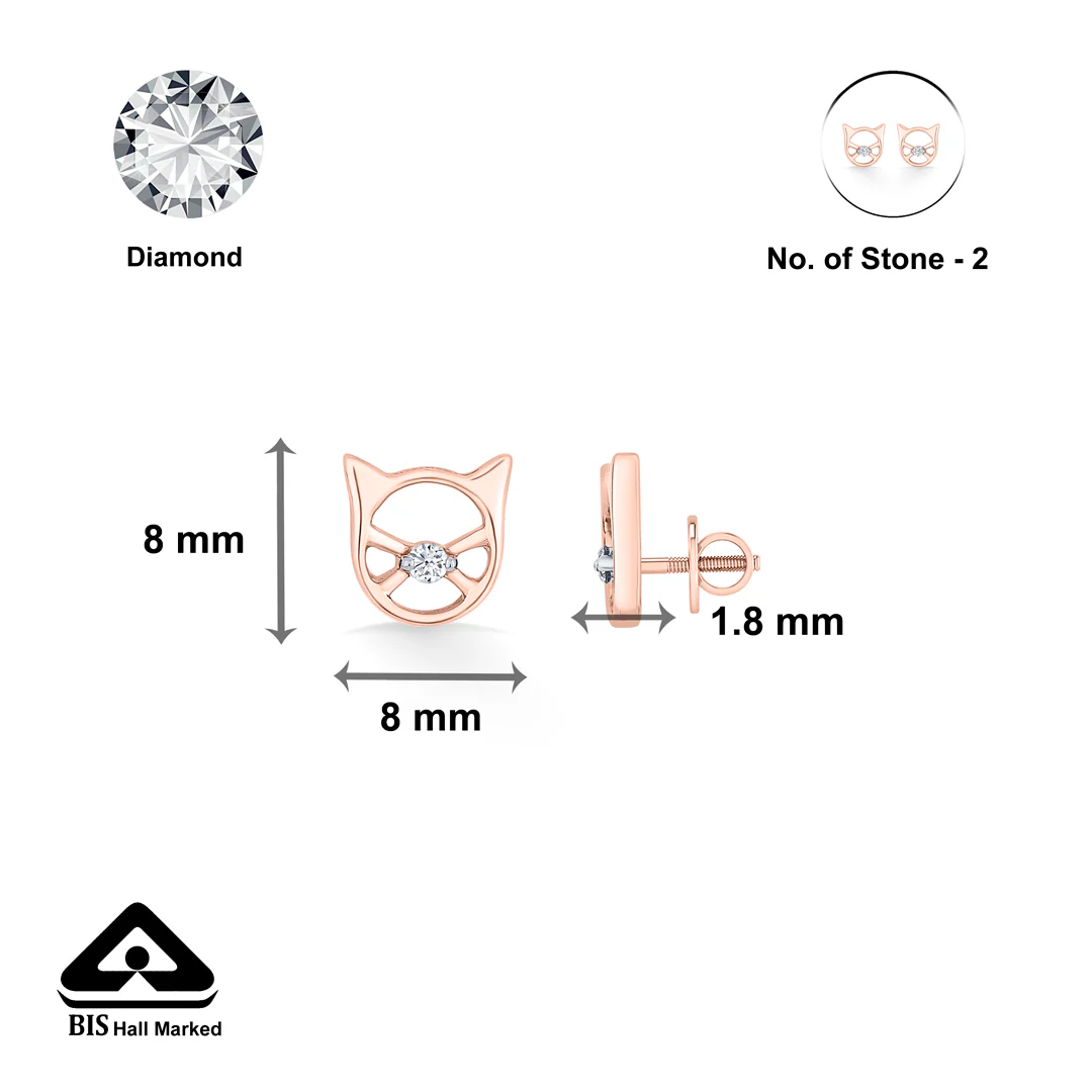 Shimmer Cat Gold Stud Diamond Earring for Women - Image 5