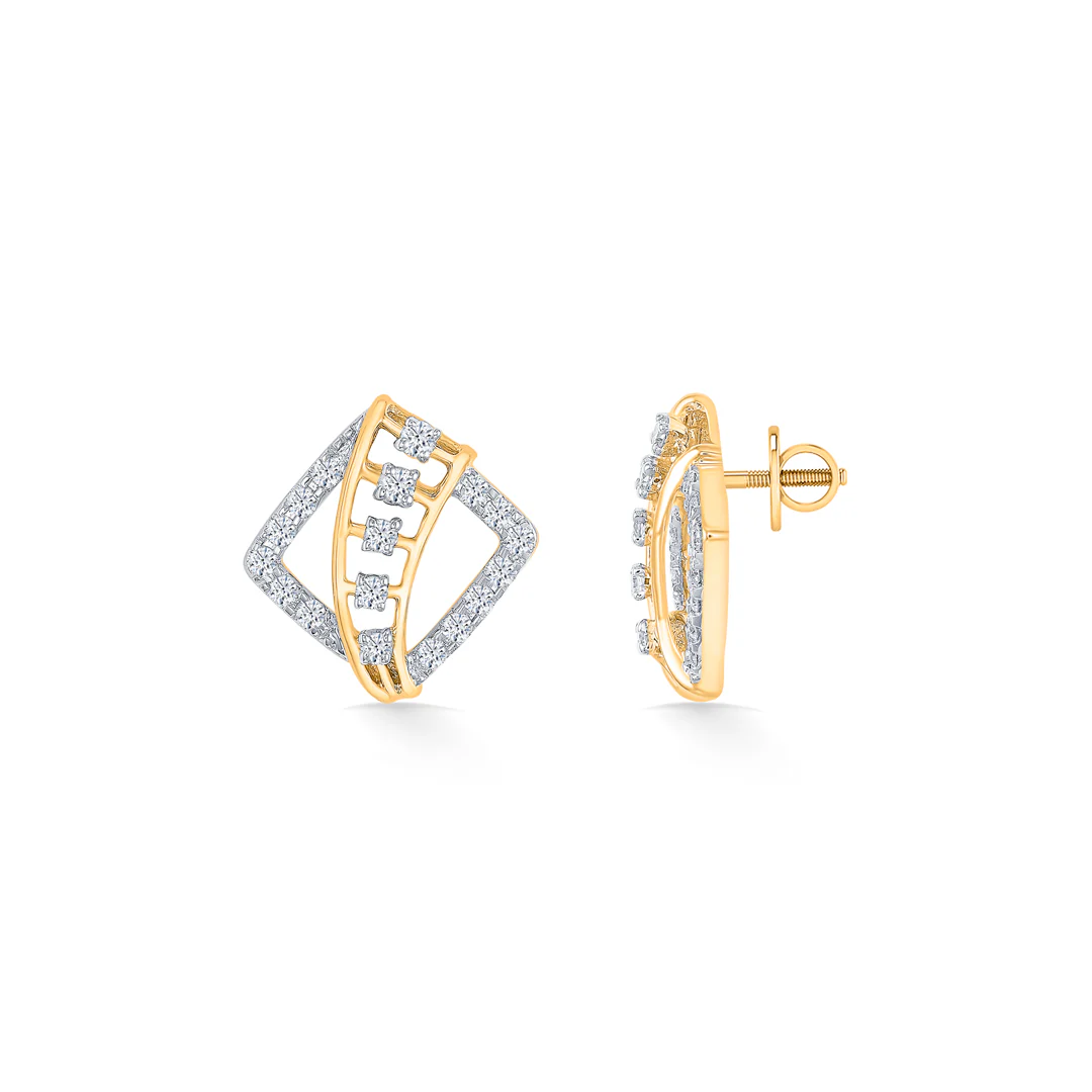 Shimmer Grid Gold & Diamond Pendant Set For Women - Image 3