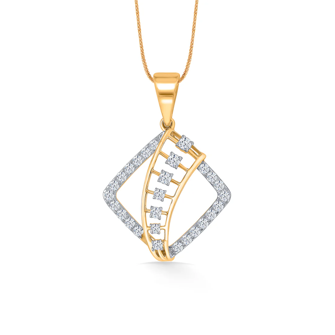 Shimmer Grid Gold & Diamond Pendant Set For Women - Image 5