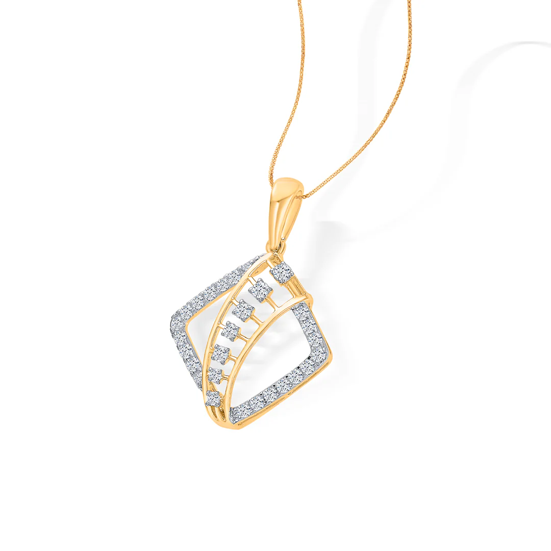 Shimmer Grid Gold & Diamond Pendant Set For Women - Image 7