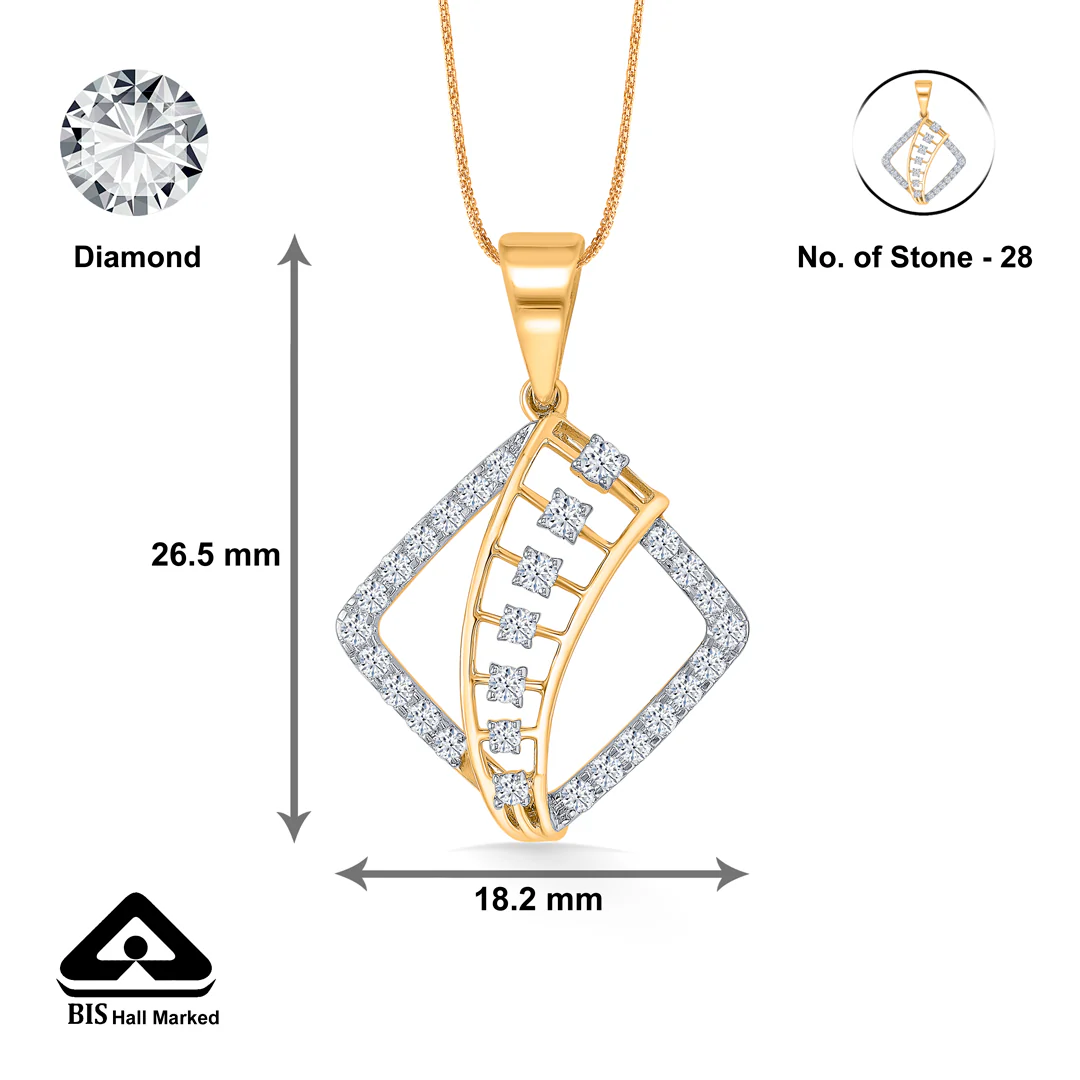 Shimmer Grid Gold & Diamond Pendant Set For Women - Image 9
