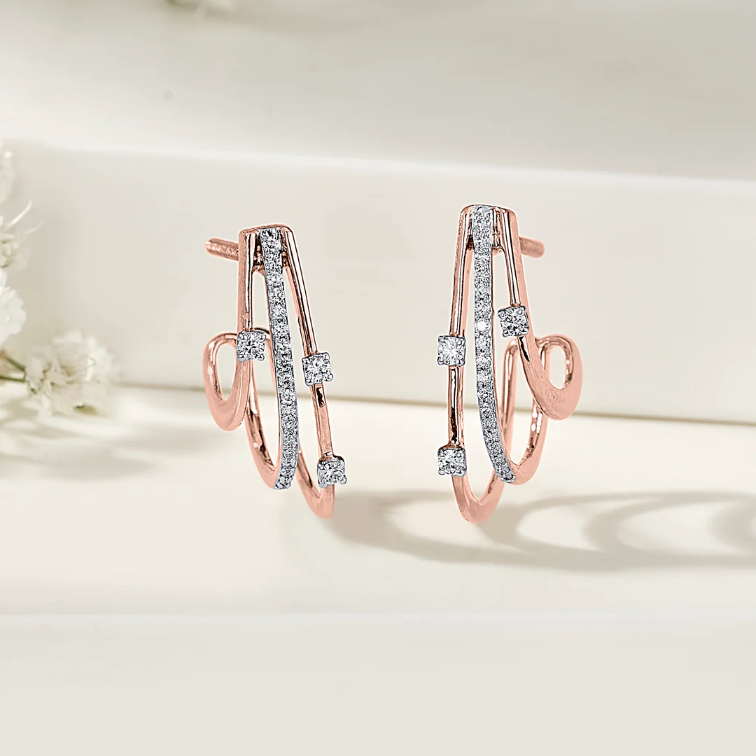 Shimmering Strands Gold Stud Diamond Earring for Women