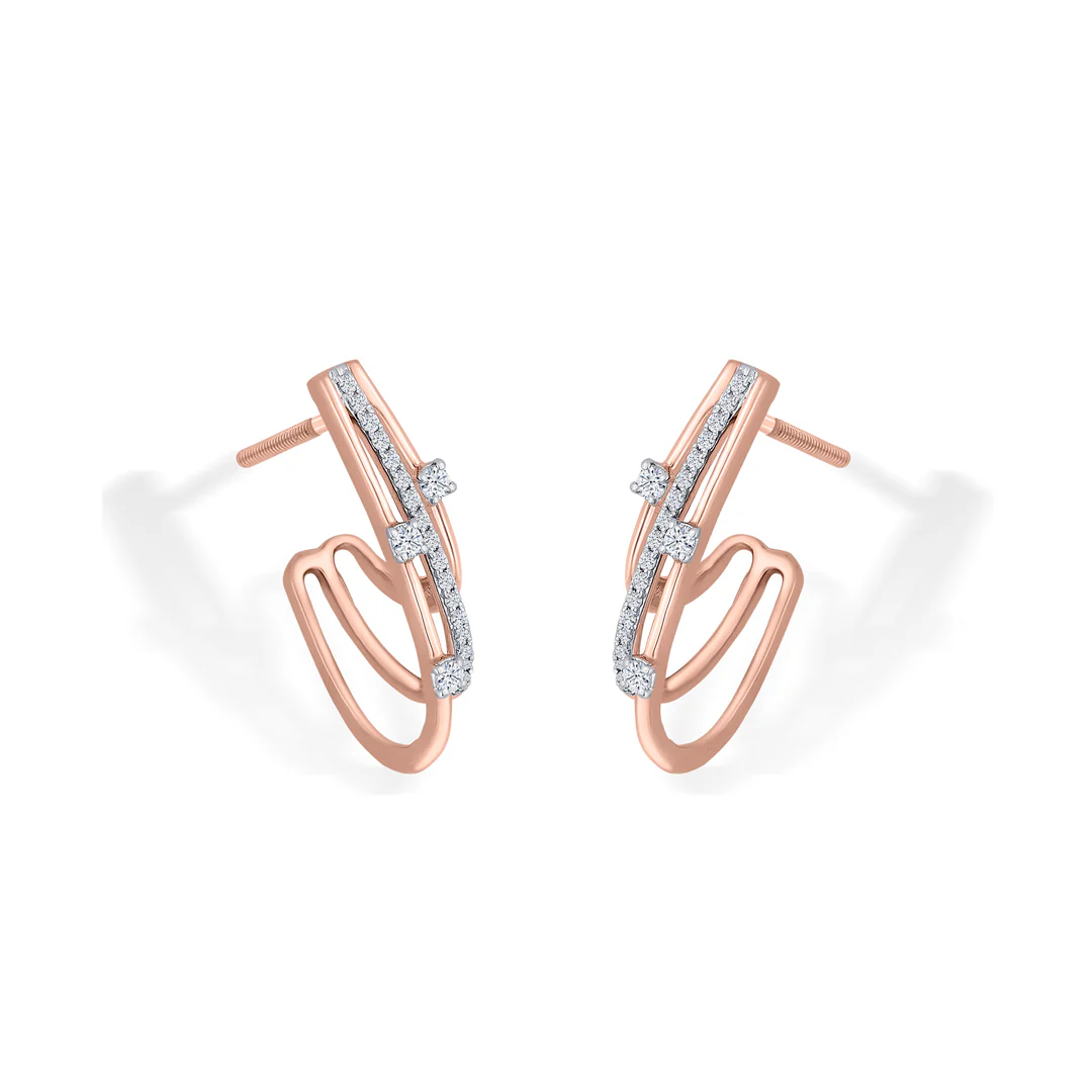 Shimmering Strands Gold Stud Diamond Earring for Women - Image 3