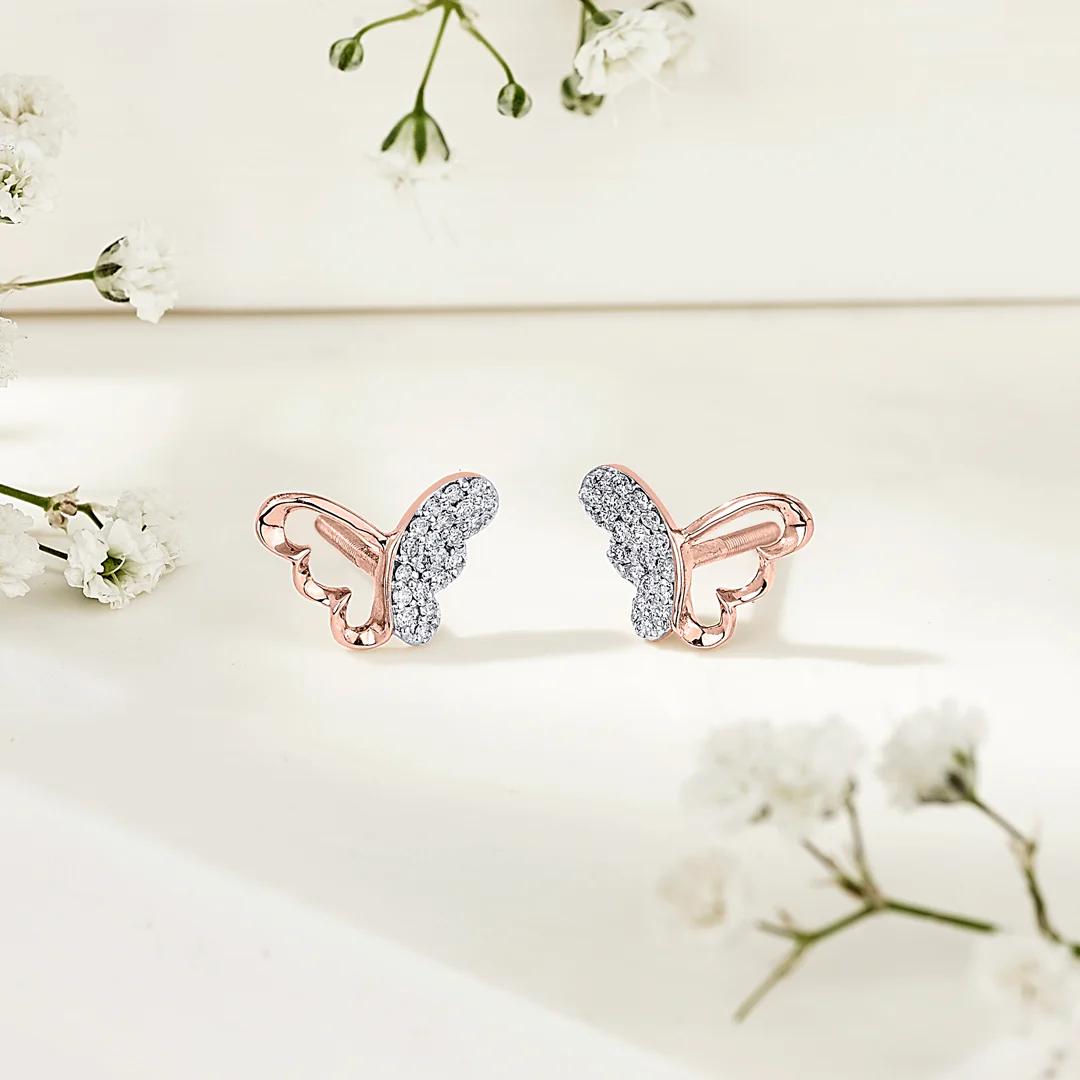 Shining Winglet Rose Gold Stud Diamond Earring For Women