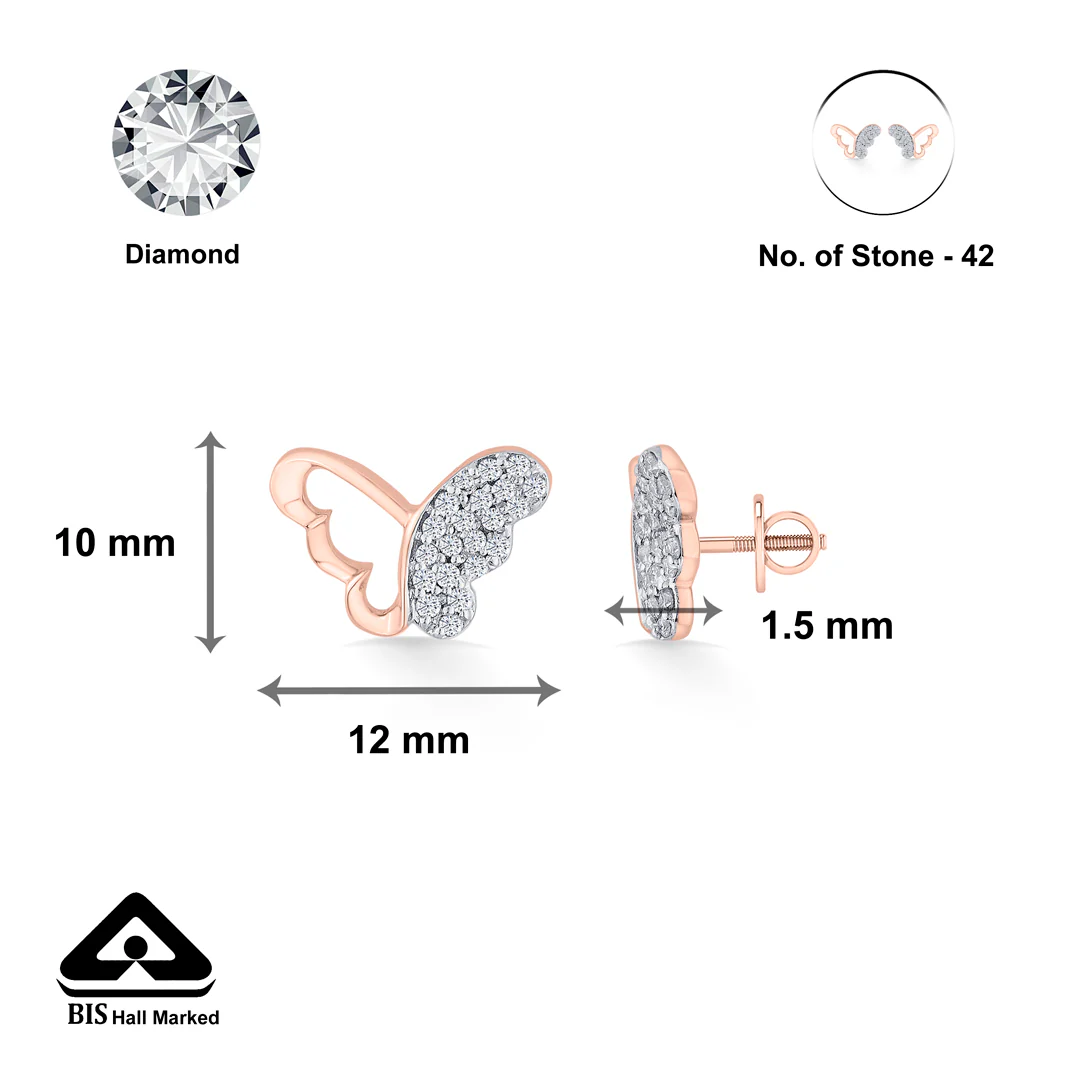 Shining Winglet Rose Gold Stud Diamond Earring For Women - Image 5