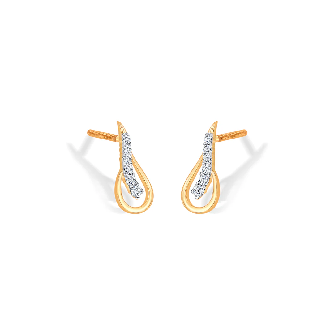 Sleek Yellow Gold & Diamond Stud Earring For Women - Image 3