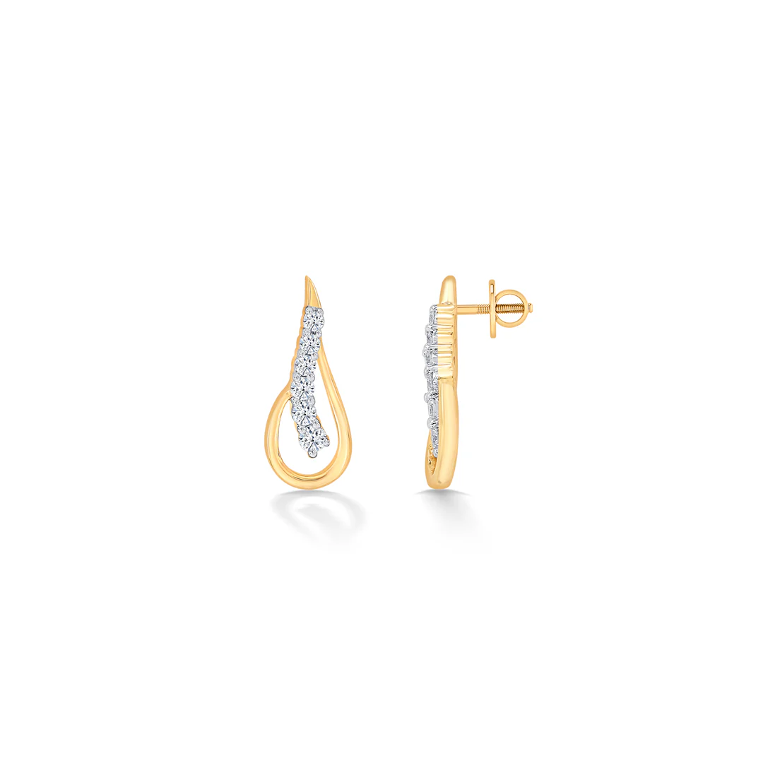 Sleek Yellow Gold & Diamond Stud Earring For Women - Image 4