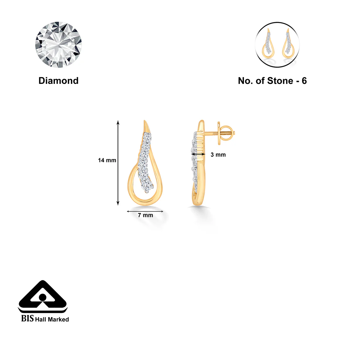 Sleek Yellow Gold & Diamond Stud Earring For Women - Image 5