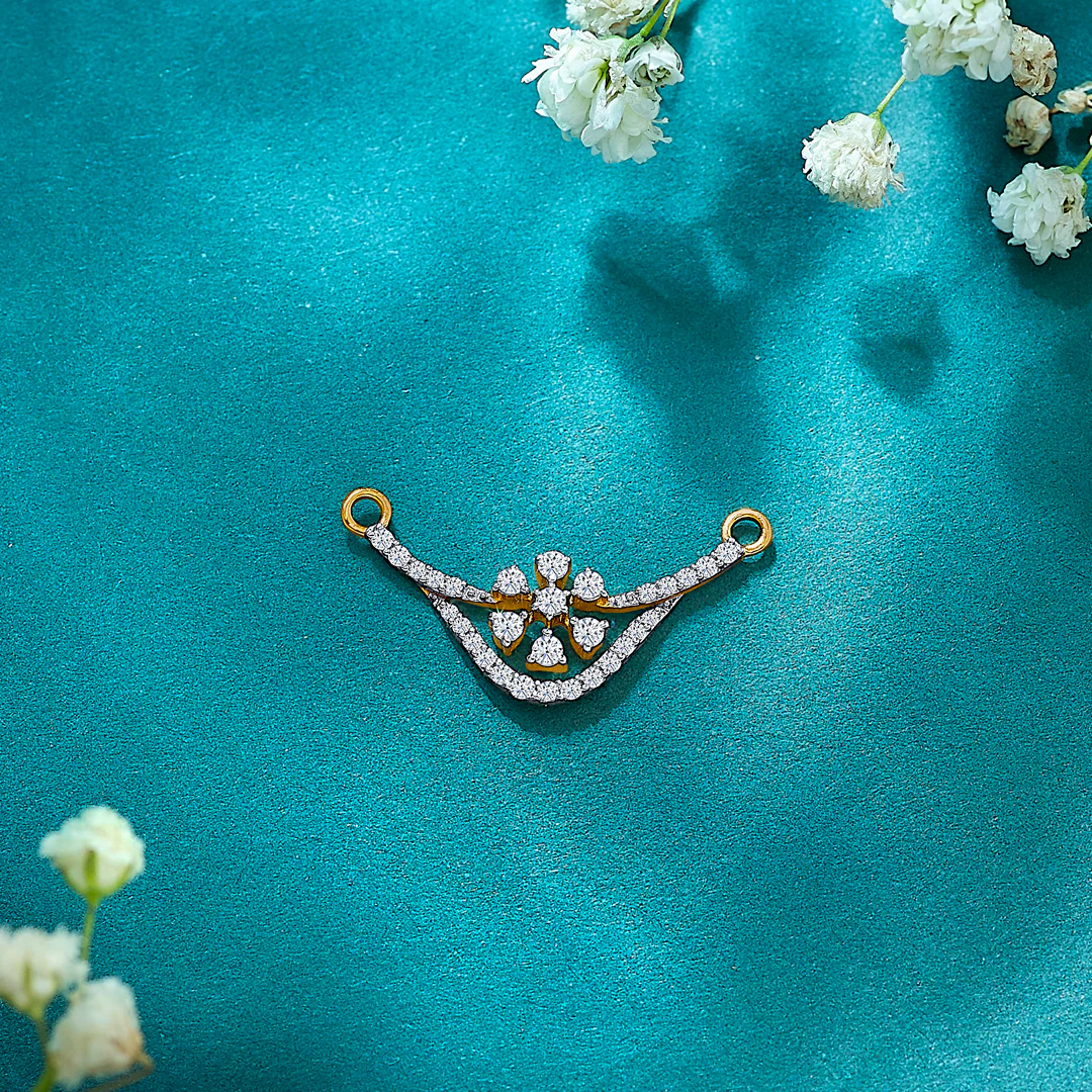 Smiling Floret Yellow Gold & Diamond Tanmaniya Mangalsutra For Women