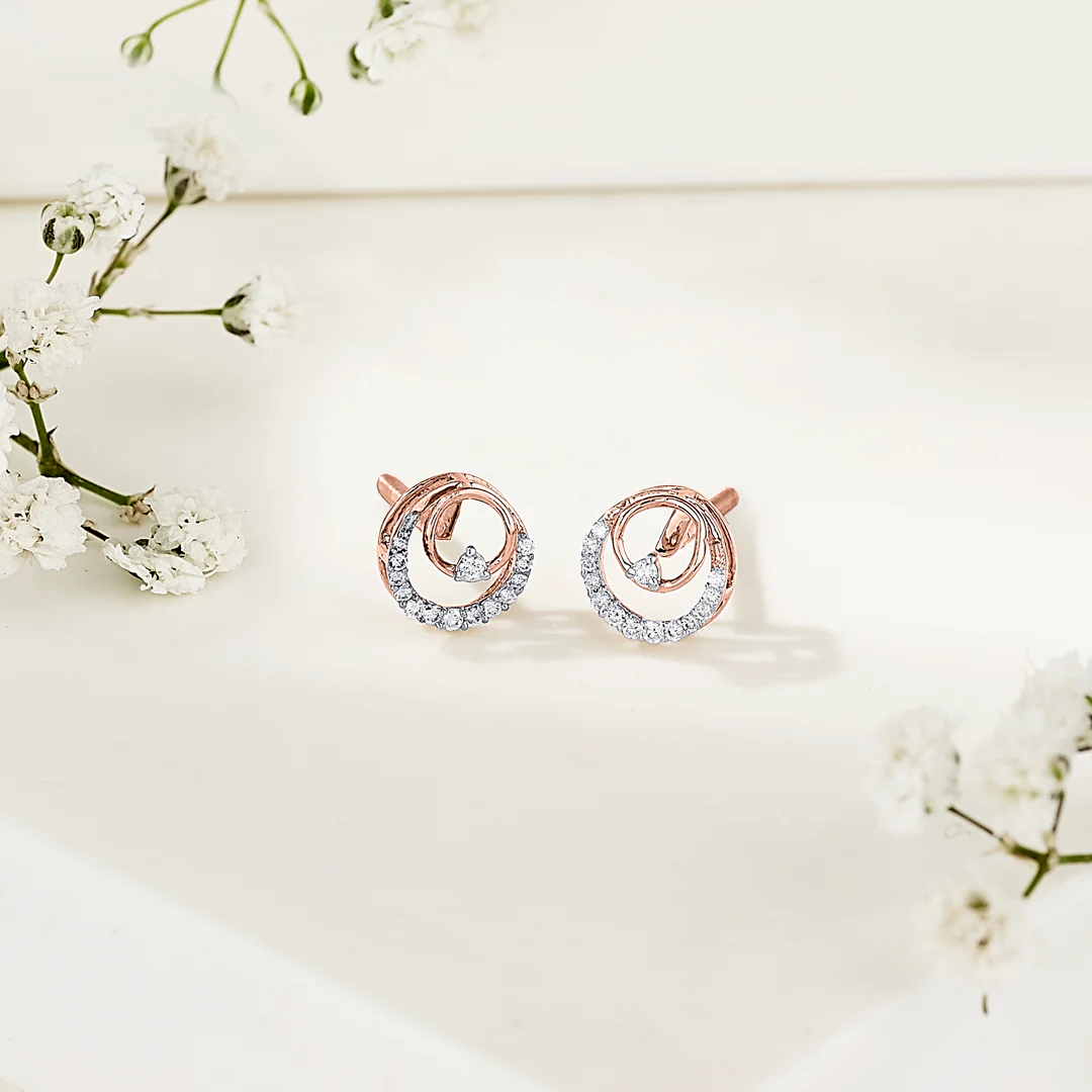 Solar Loop Rose Gold Stud Diamond Earring For Women