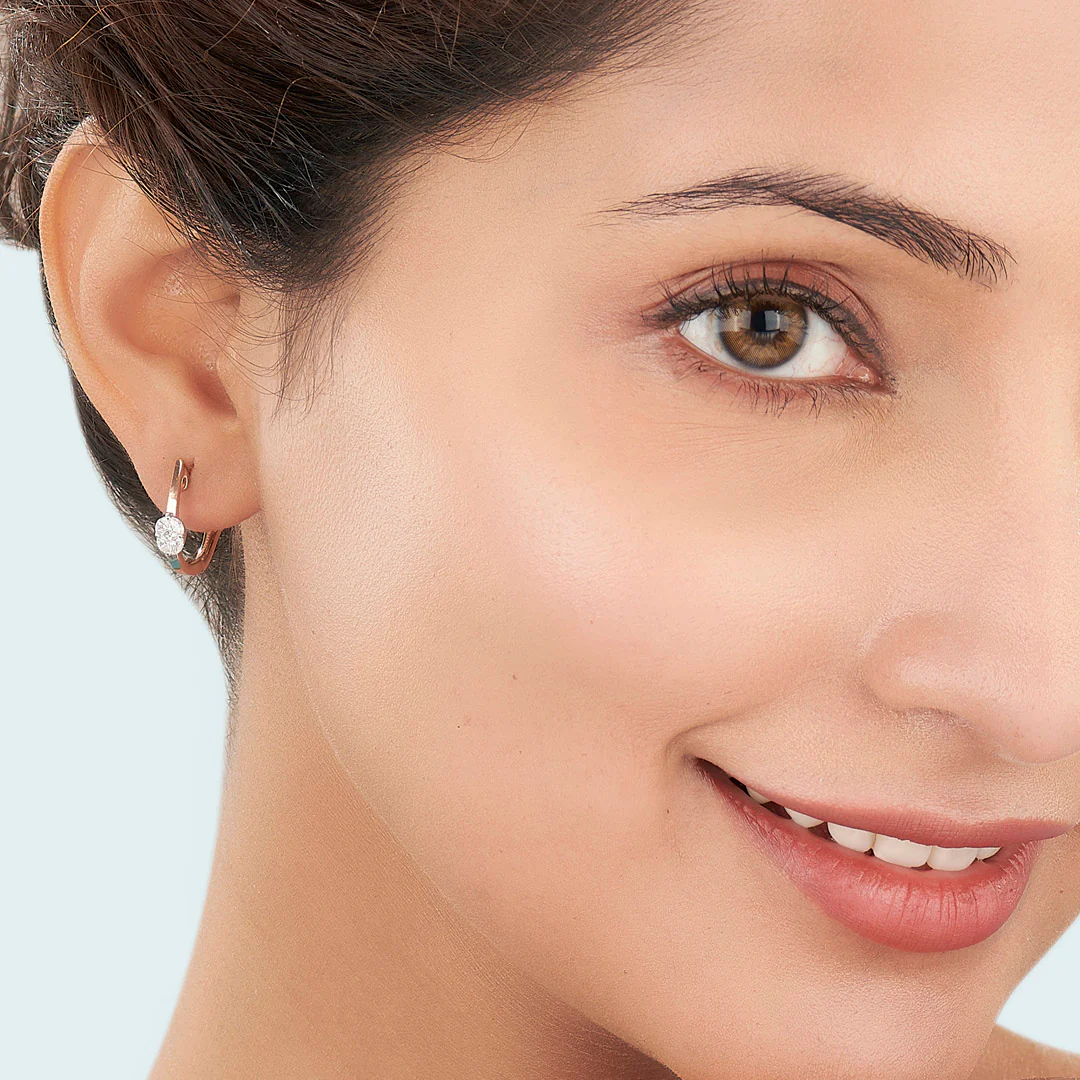 Solitaire Glow Rose Gold Hoops & Huggies Earring for Women - Image 2