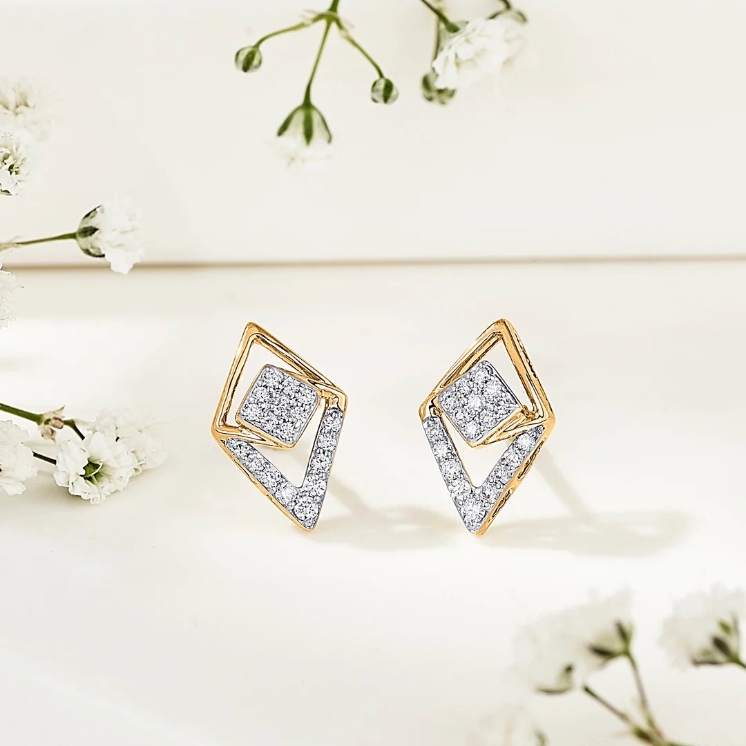 Sparkle Prism Gold Stud Diamond Earring for Women