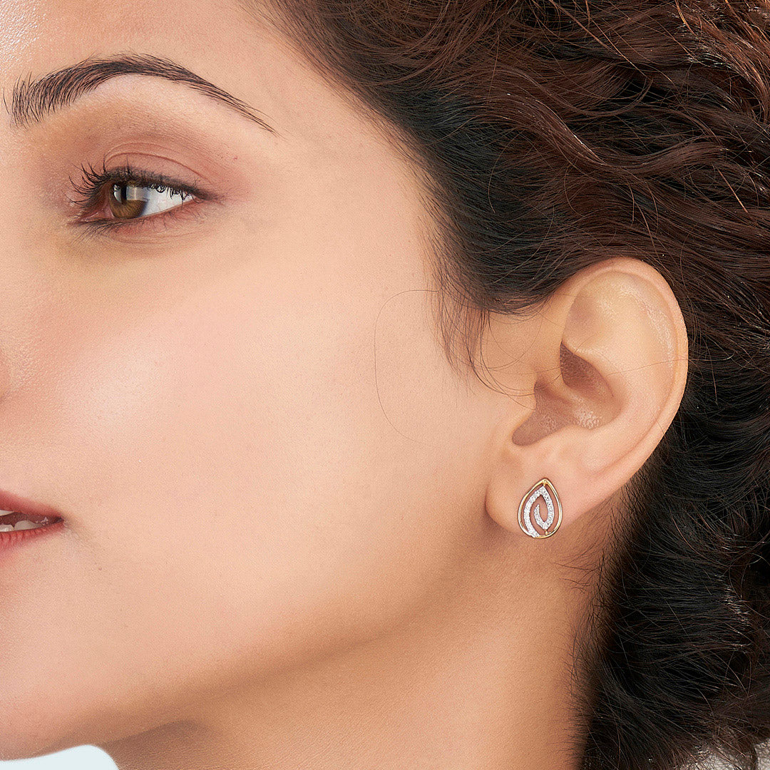 Sparkling Dew Gold Stud Diamond Earring for Women - Image 2
