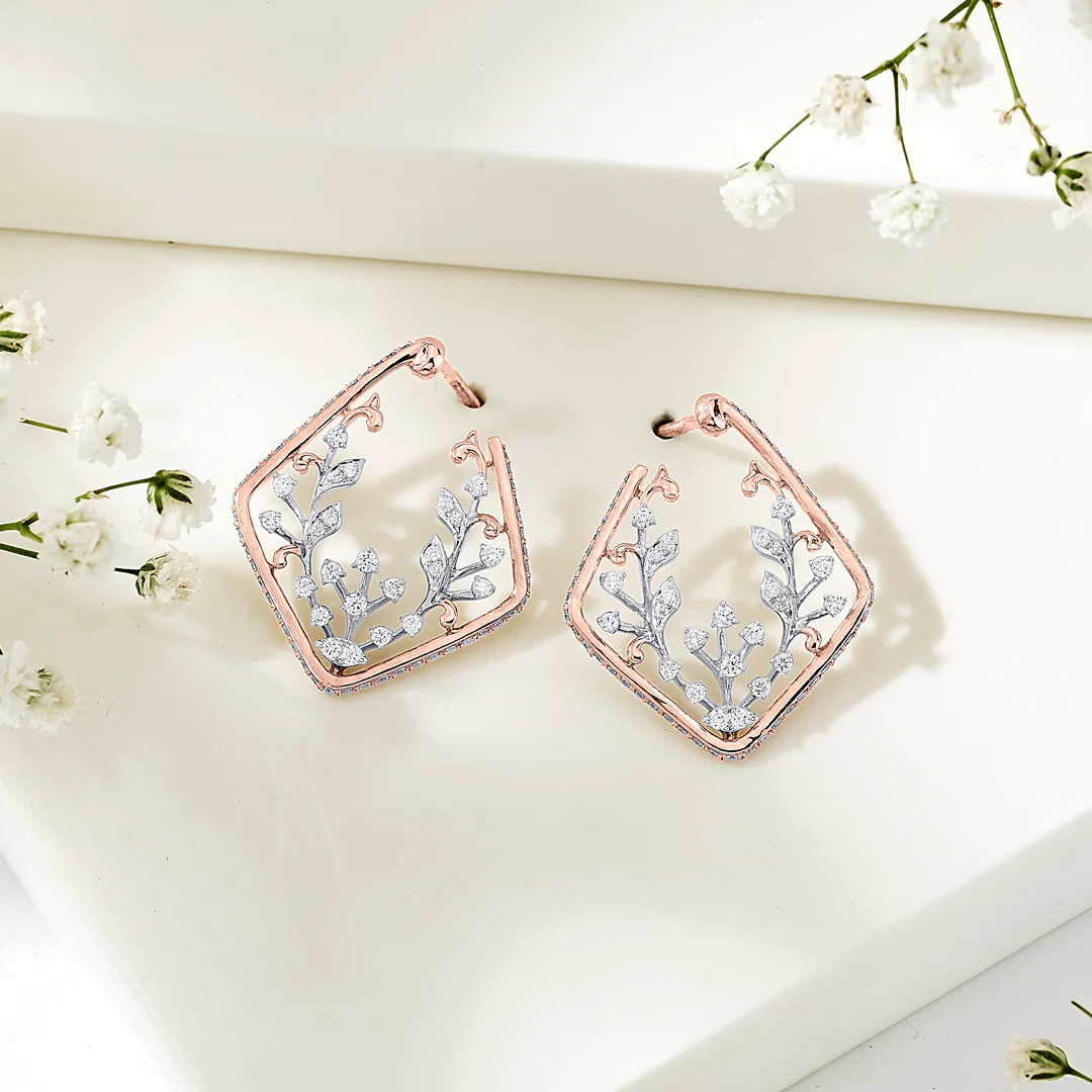 Sparkling Vine Gold Stud Diamond Earring for Women