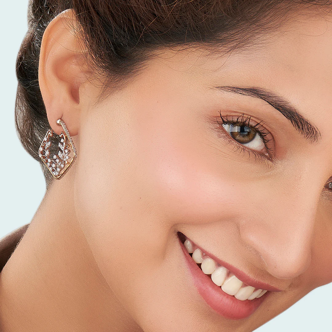 Sparkling Vine Gold Stud Diamond Earring for Women - Image 2