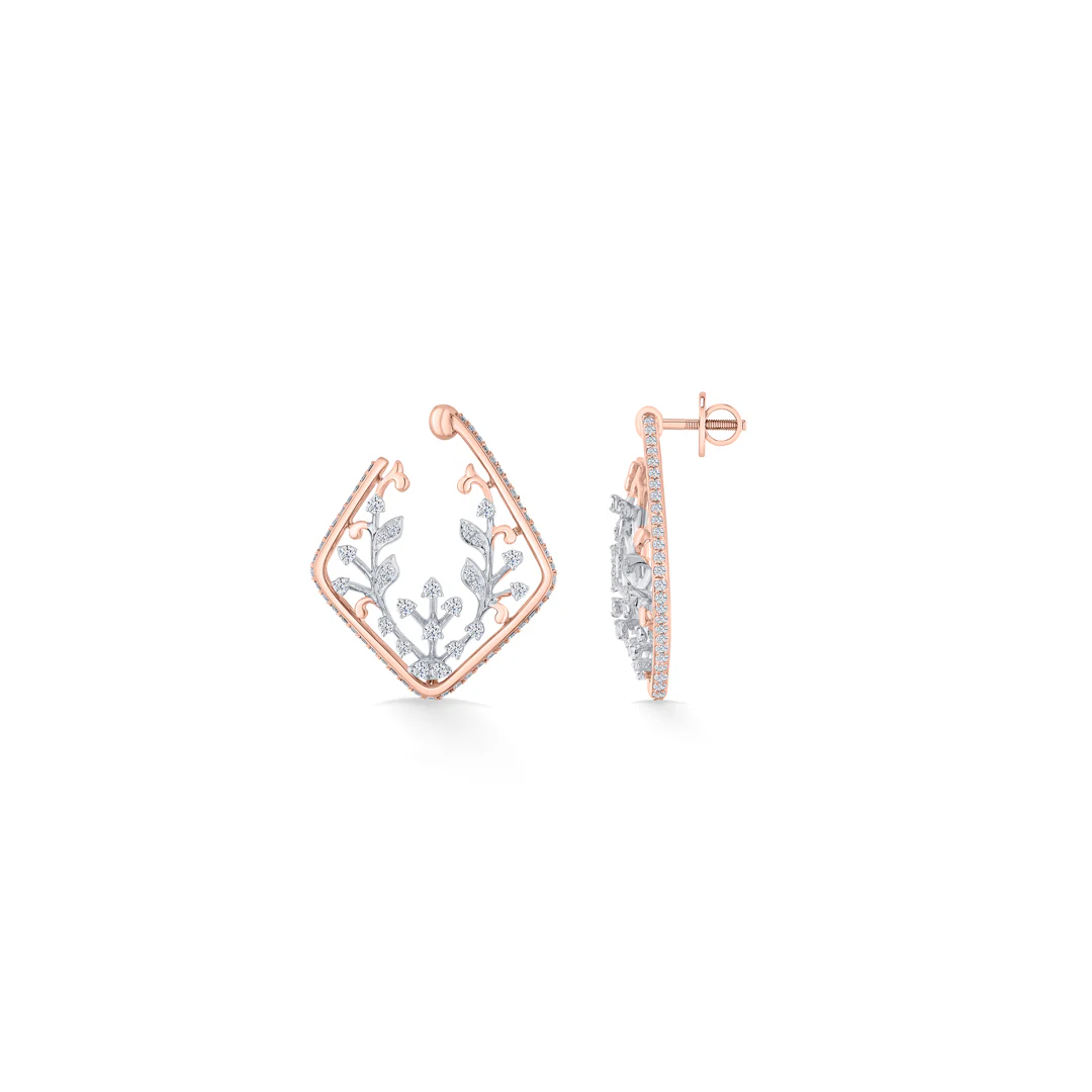 Sparkling Vine Gold Stud Diamond Earring for Women - Image 4