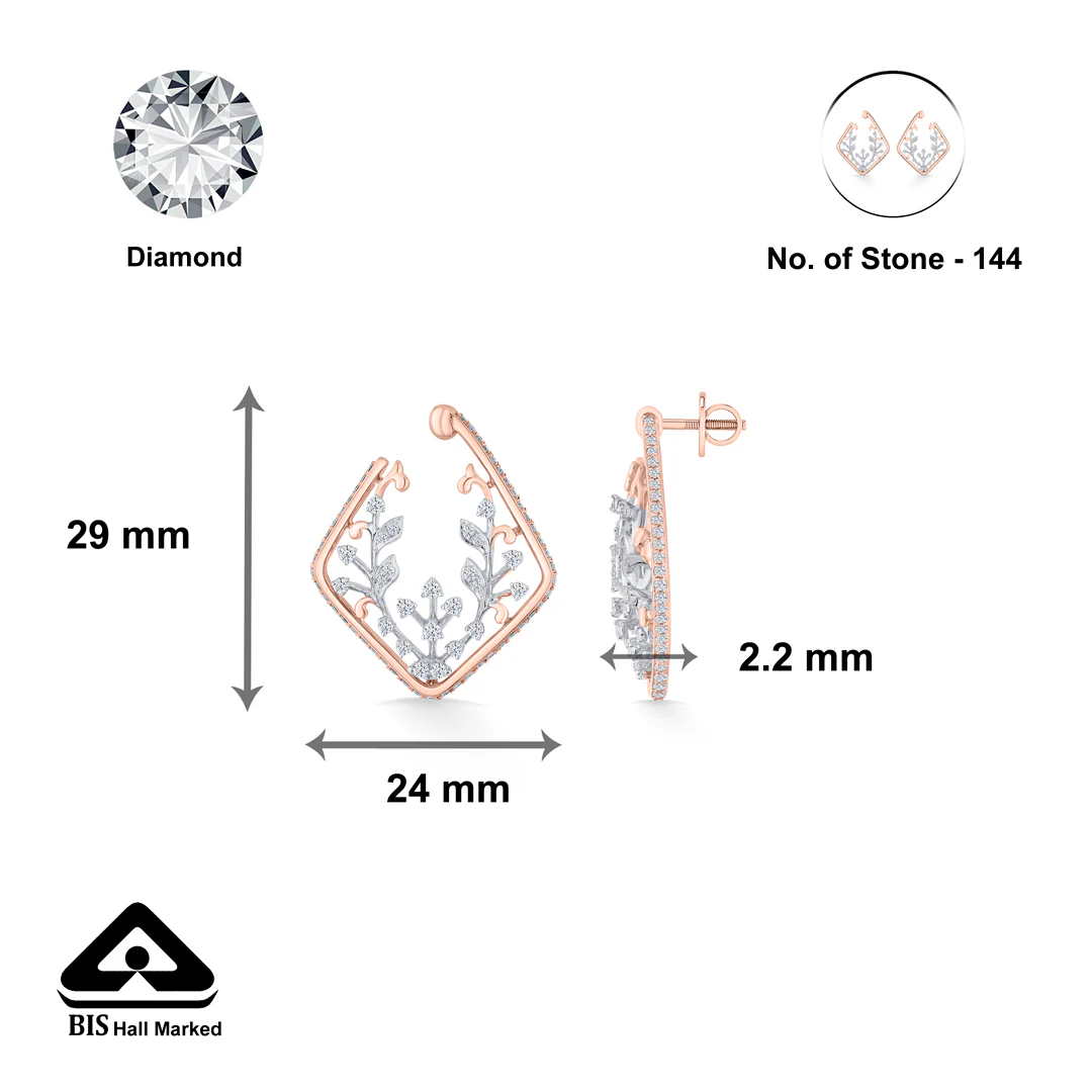 Sparkling Vine Gold Stud Diamond Earring for Women - Image 5