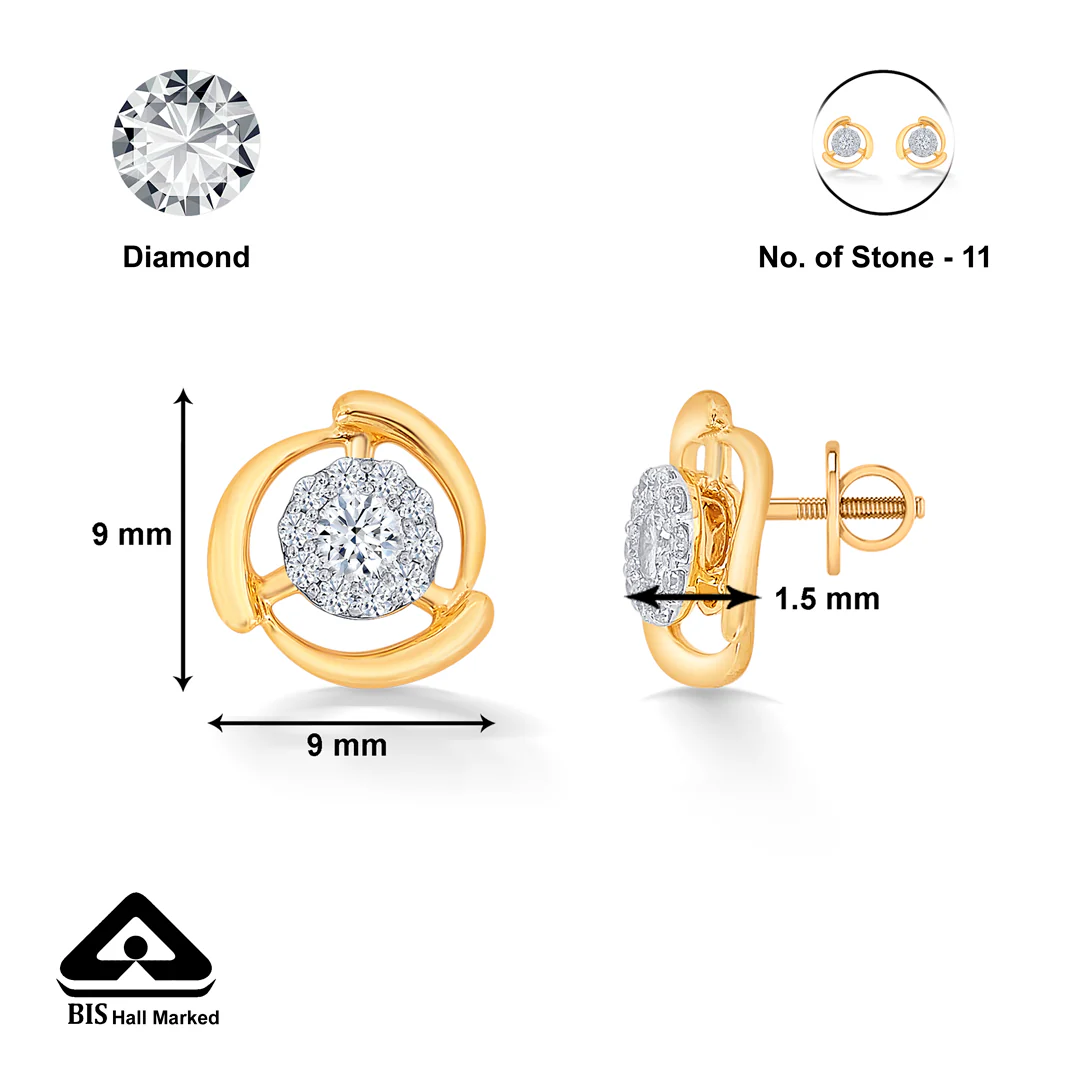Standout Yellow Gold & Diamond Stud Earring For Women - Image 5