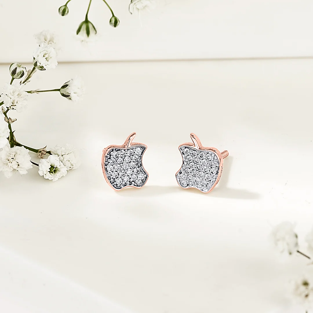 Starlit Apple Gold Stud Diamond Earring for Women