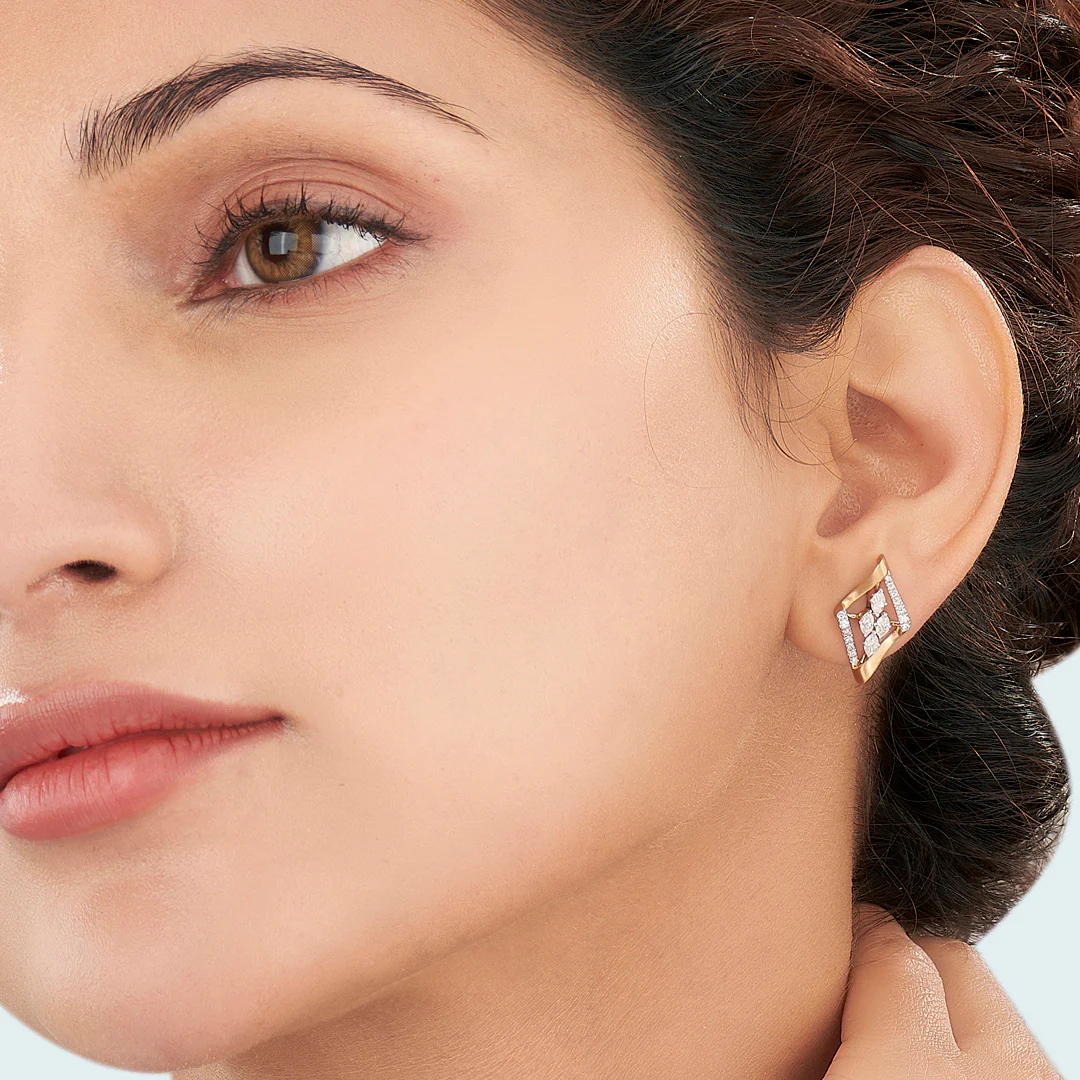 Starlit Window Gold Stud Diamond Earring for Women - Image 2