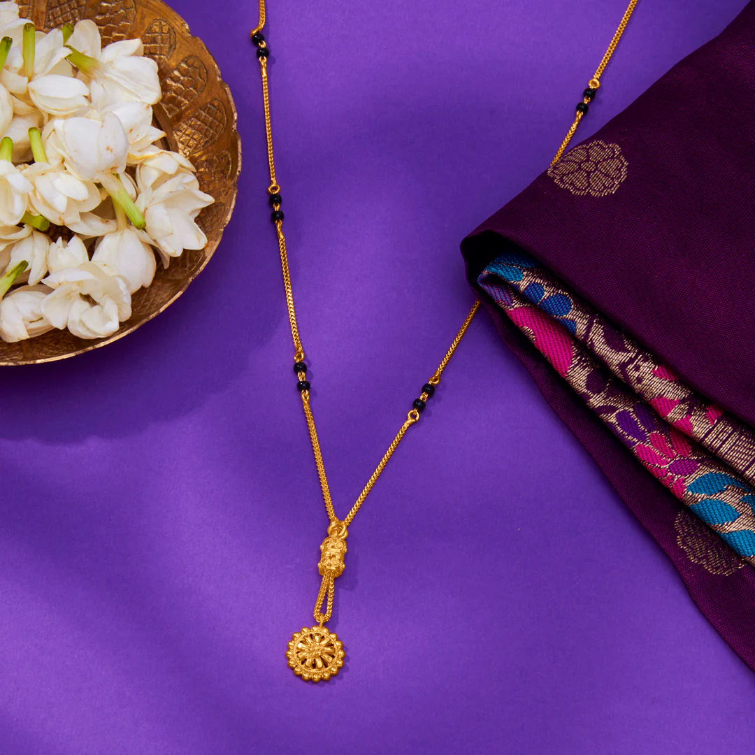 Sunshine Blossom Yellow Gold Modern Mangalsutra For Women