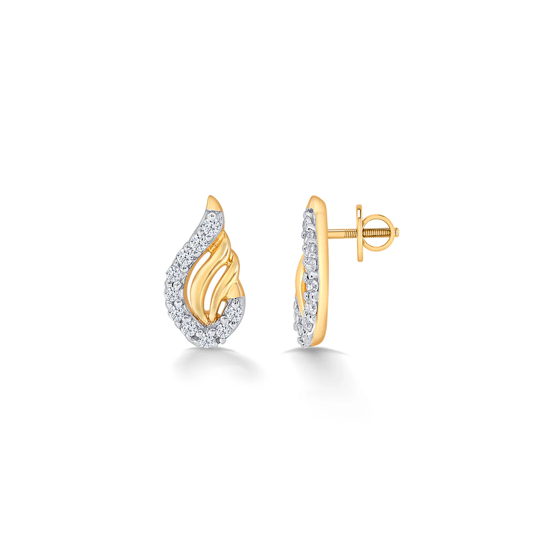 Symphony Yellow Gold & Diamond Stud Earring - Image 4