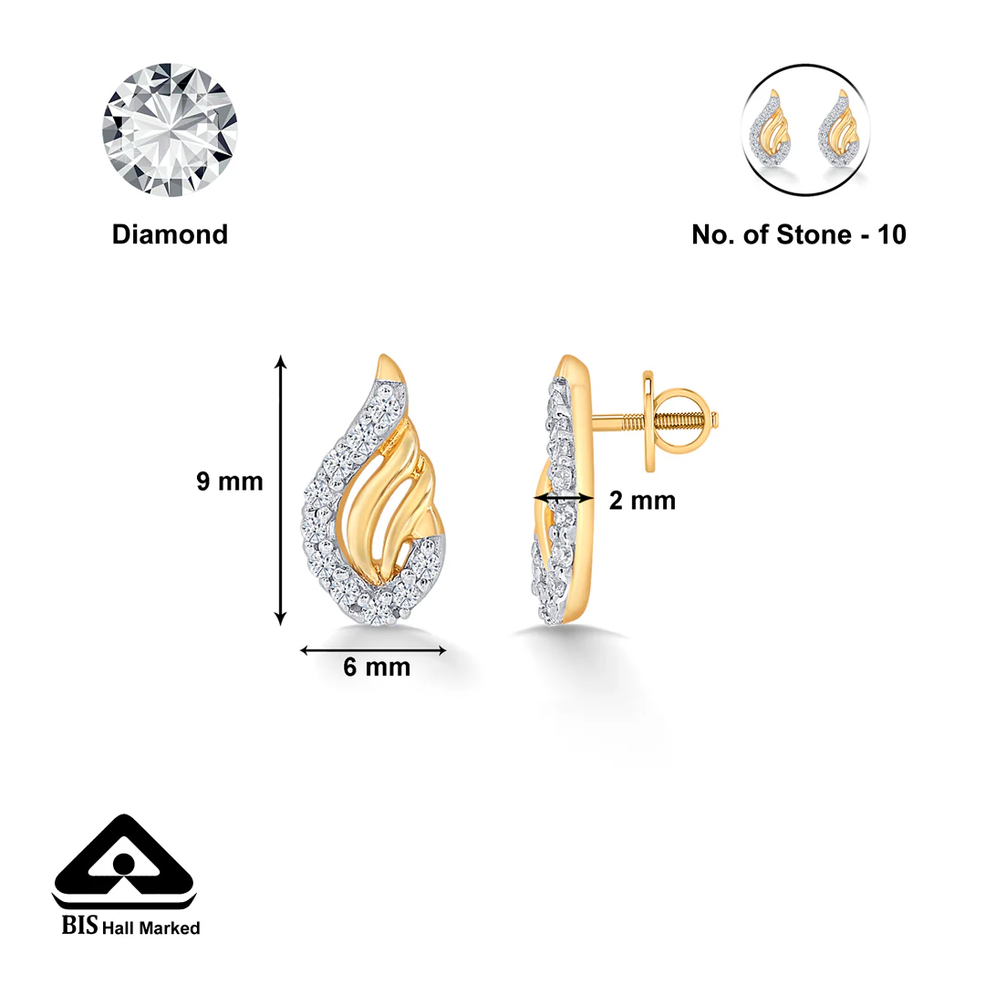 Symphony Yellow Gold & Diamond Stud Earring - Image 5
