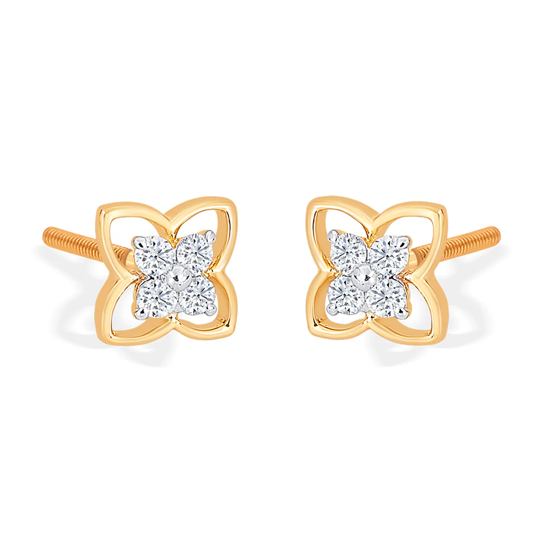Tetra Yellow Gold & Diamond Stud Earring For Women - Image 3