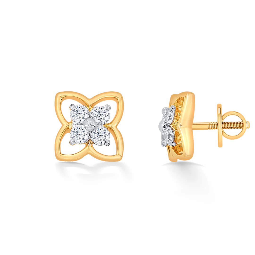 Tetra Yellow Gold & Diamond Stud Earring For Women - Image 4