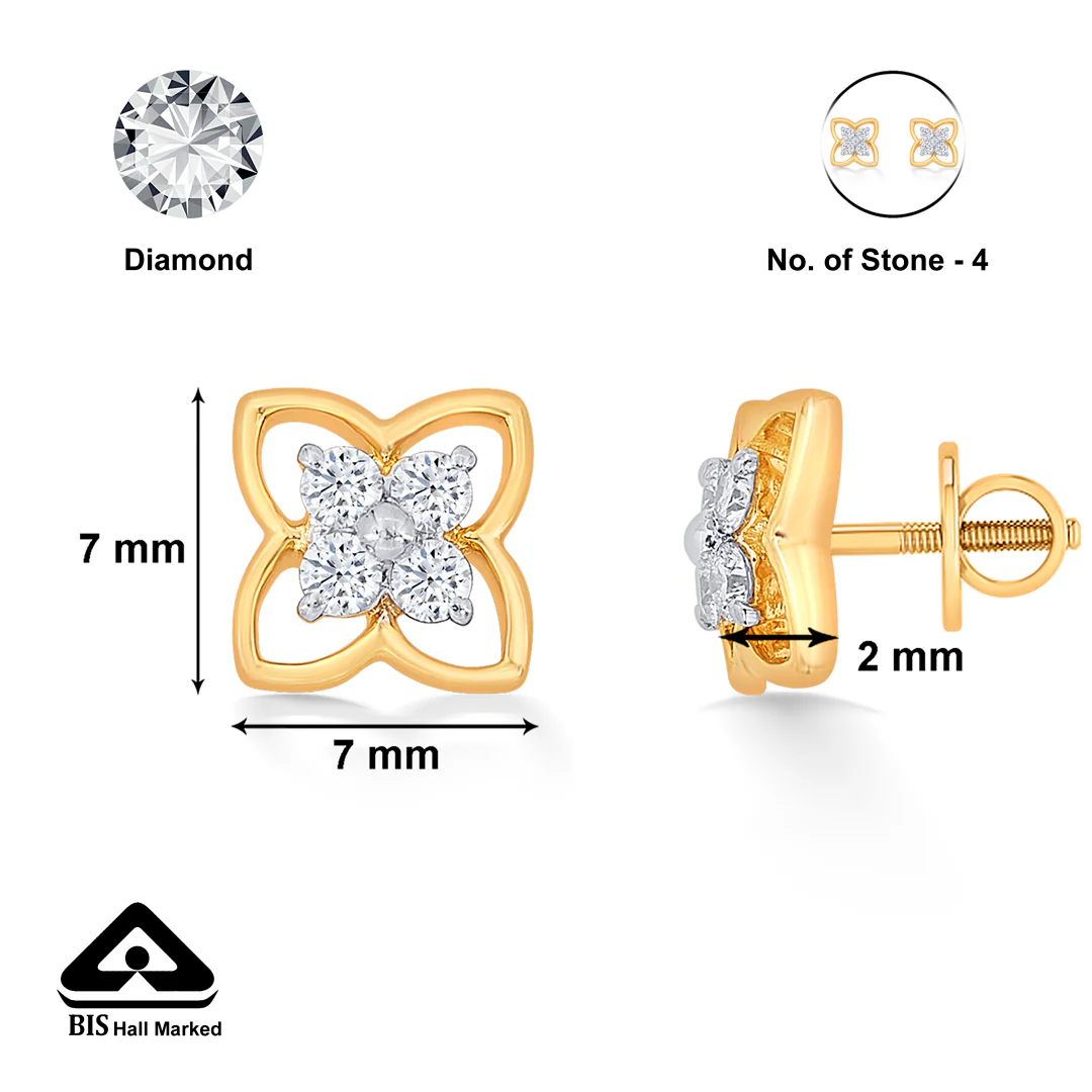Tetra Yellow Gold & Diamond Stud Earring For Women - Image 5