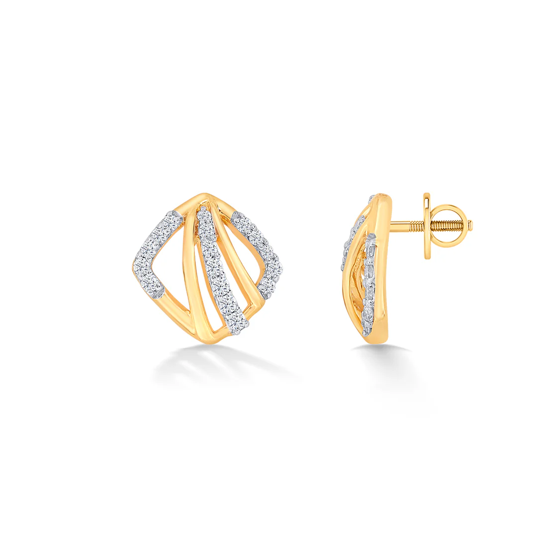 Teyora Sweep Gold & Diamond Stud Earring - Image 3