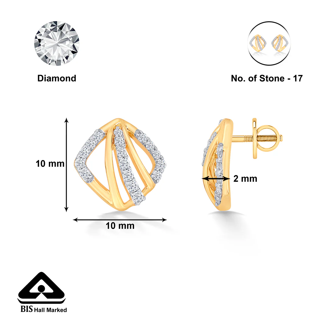 Teyora Sweep Gold & Diamond Stud Earring - Image 4