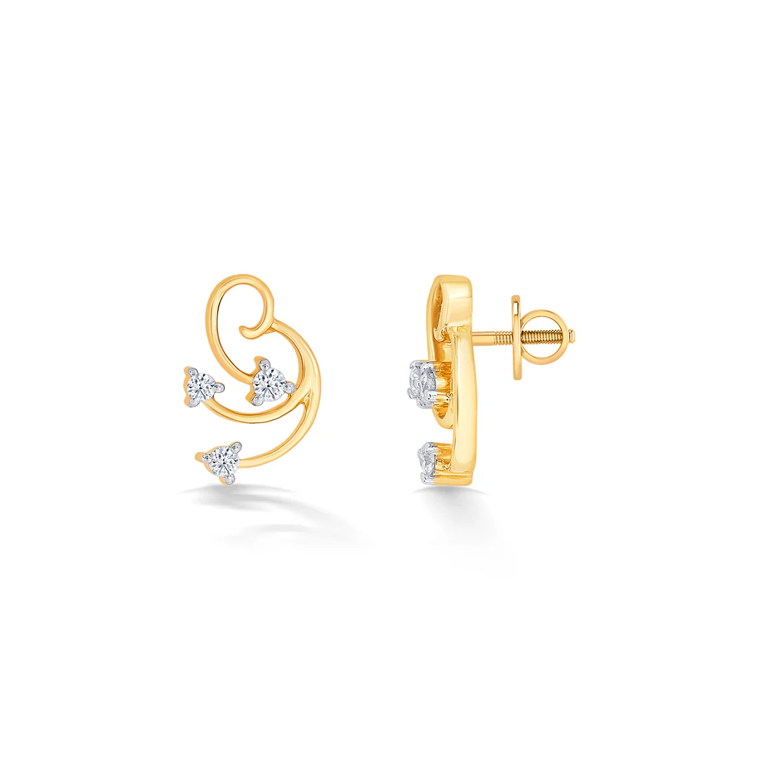 Timeless Yellow Gold & Diamond Stud Earring For Women - Image 4