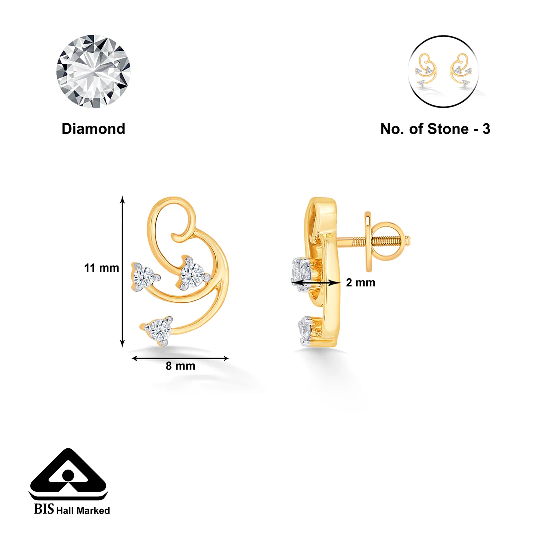 Timeless Yellow Gold & Diamond Stud Earring For Women - Image 5