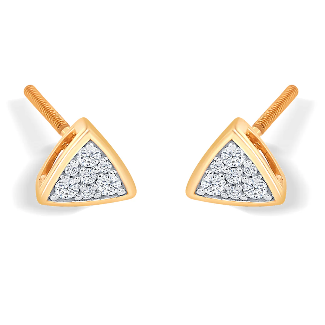 Tri-Artistry Yellow Gold & Diamond Stud Earring For Women - Image 3