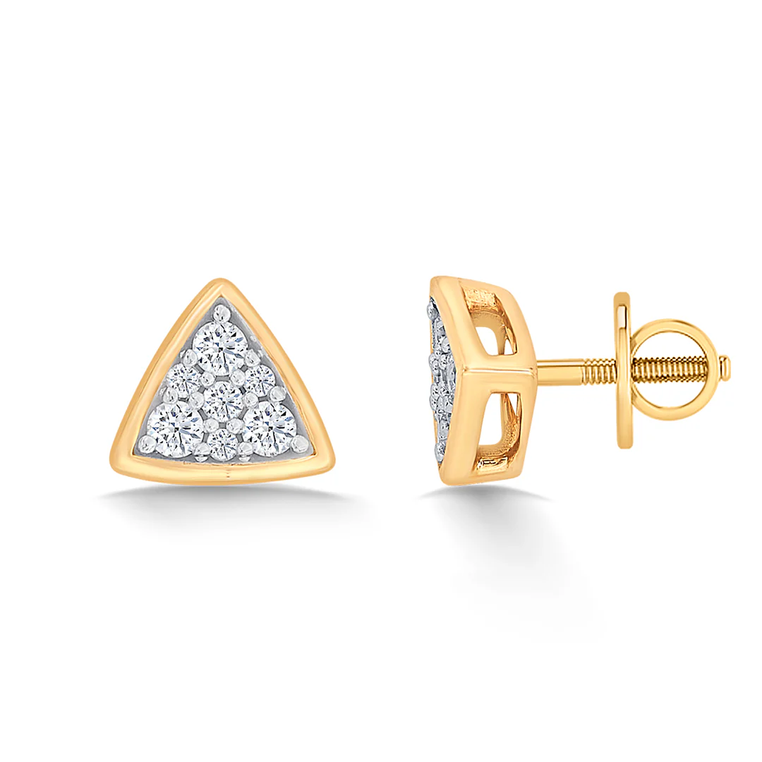 Tri-Artistry Yellow Gold & Diamond Stud Earring For Women - Image 4