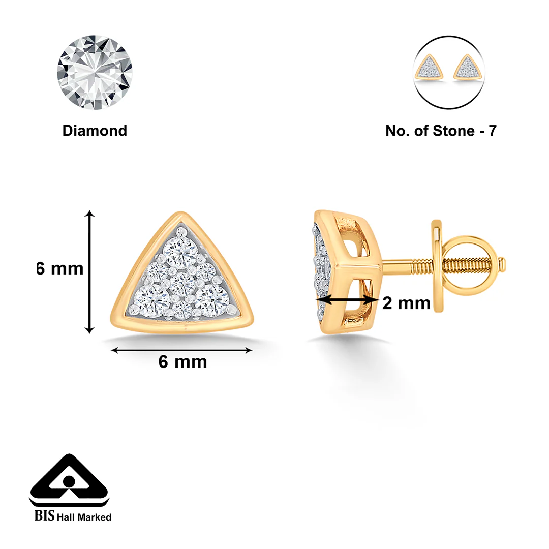 Tri-Artistry Yellow Gold & Diamond Stud Earring For Women - Image 5