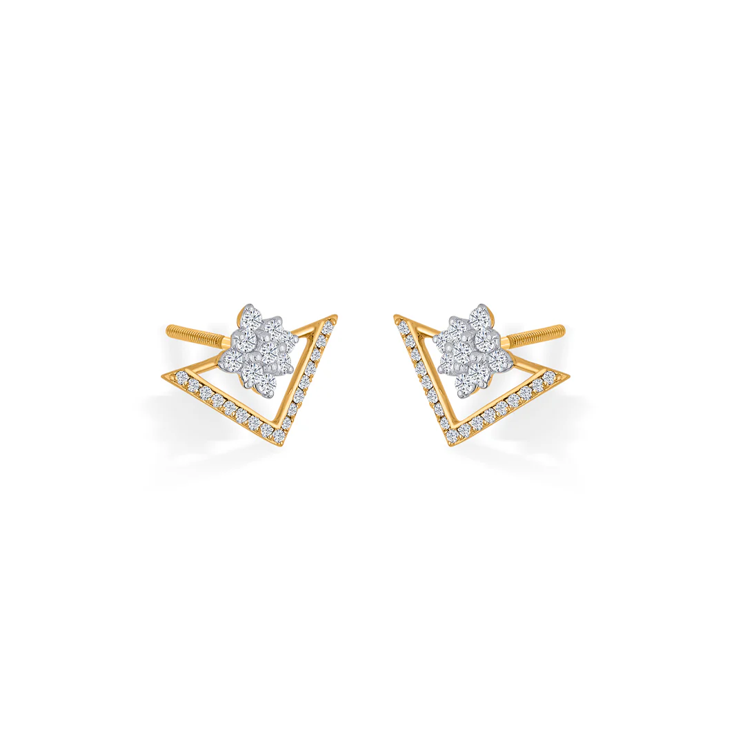Tri Dazzle Gold Stud Diamond Earring for Women - Image 3