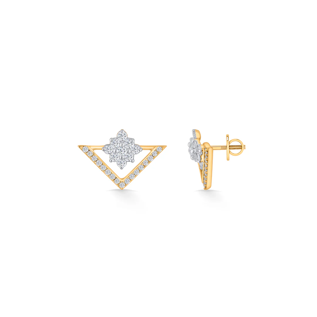 Tri Dazzle Gold Stud Diamond Earring for Women - Image 4