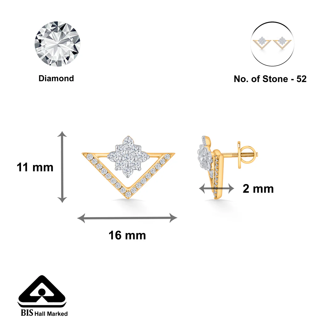 Tri Dazzle Gold Stud Diamond Earring for Women - Image 5