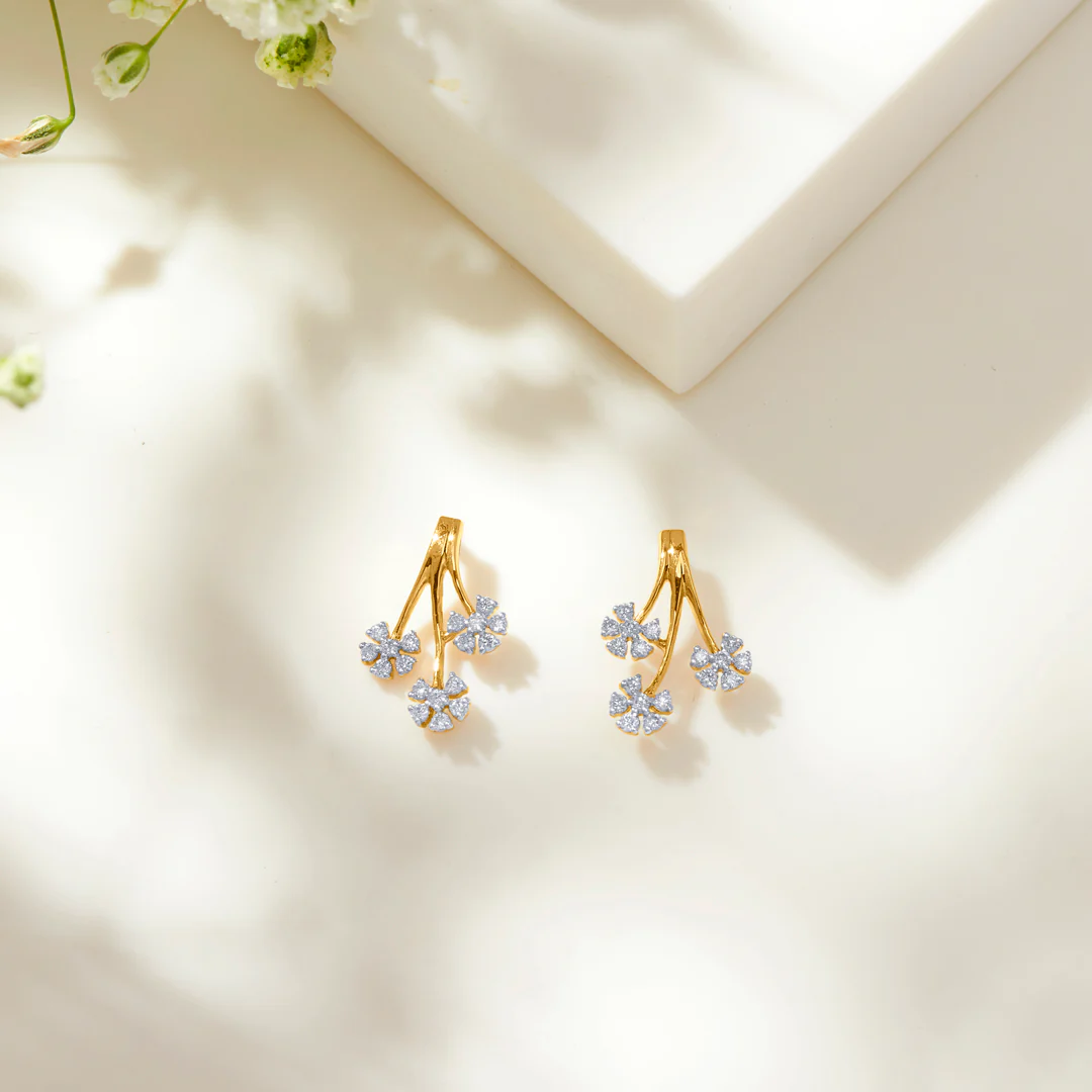 Tri-Flora Gold Stud Earring For Women