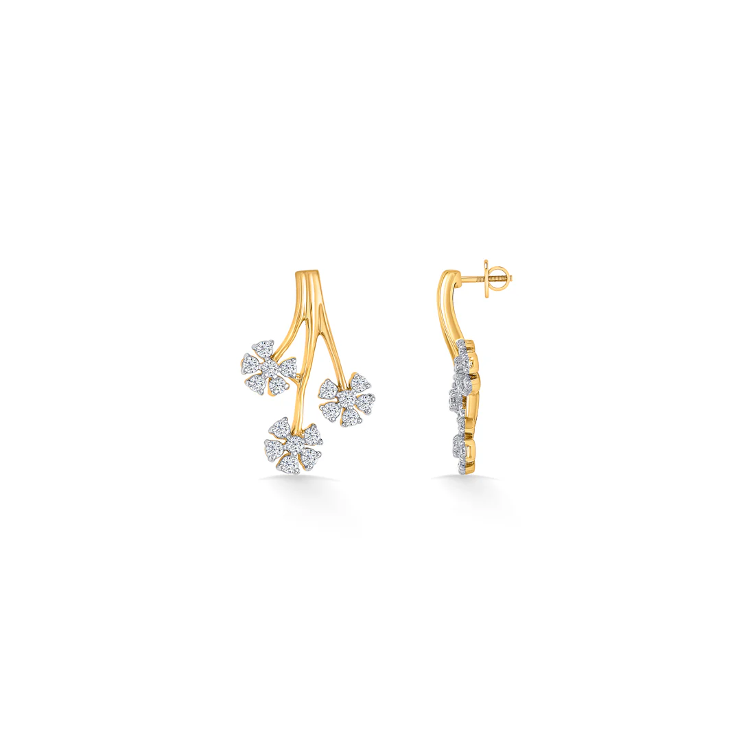 Tri-Flora Gold Stud Earring For Women - Image 3