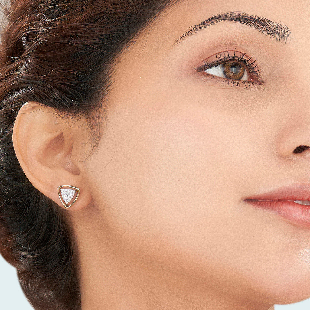Tri Nova Gold Stud Diamond Earring for Women - Image 2