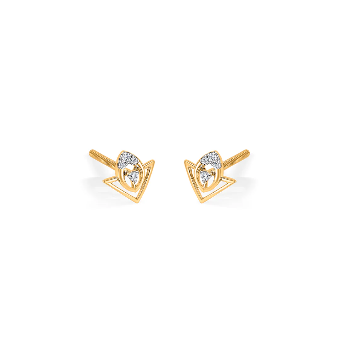 TriFlare Bloom Glow Gold & Diamond Stud Earring - Image 2