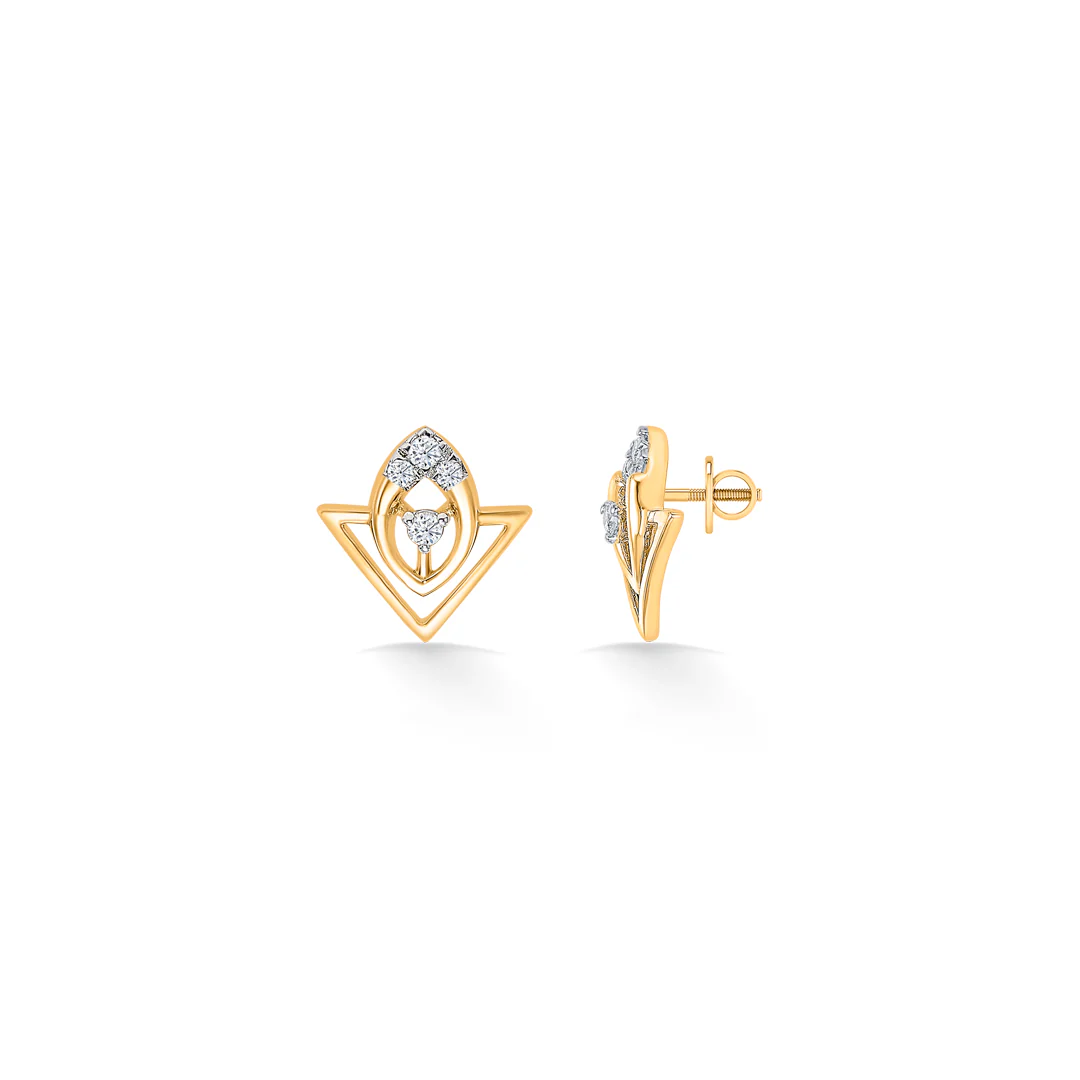 TriFlare Bloom Glow Gold & Diamond Stud Earring - Image 3